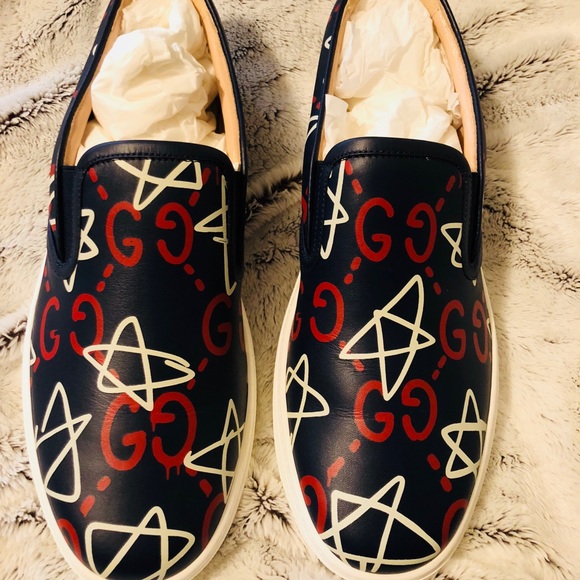 GucciGhost Navy Red White Stars Slip on Sneakers - Picture 2 of 7